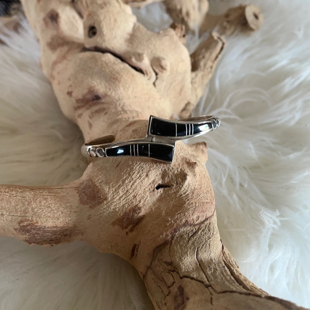 Black Onyx Sterling Silver Cuff Bracelet - Small